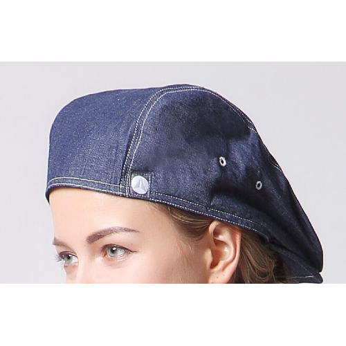 Beret de algodão denim com etiqueta tecida